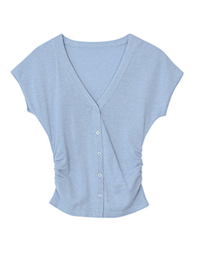 v neck button summer knit tops