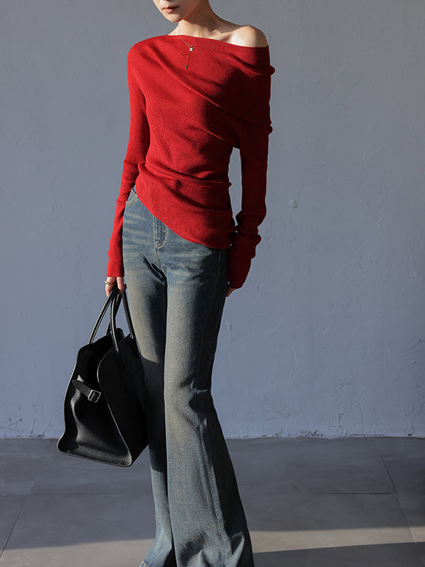 one shoulder asymmetric long sleeve top