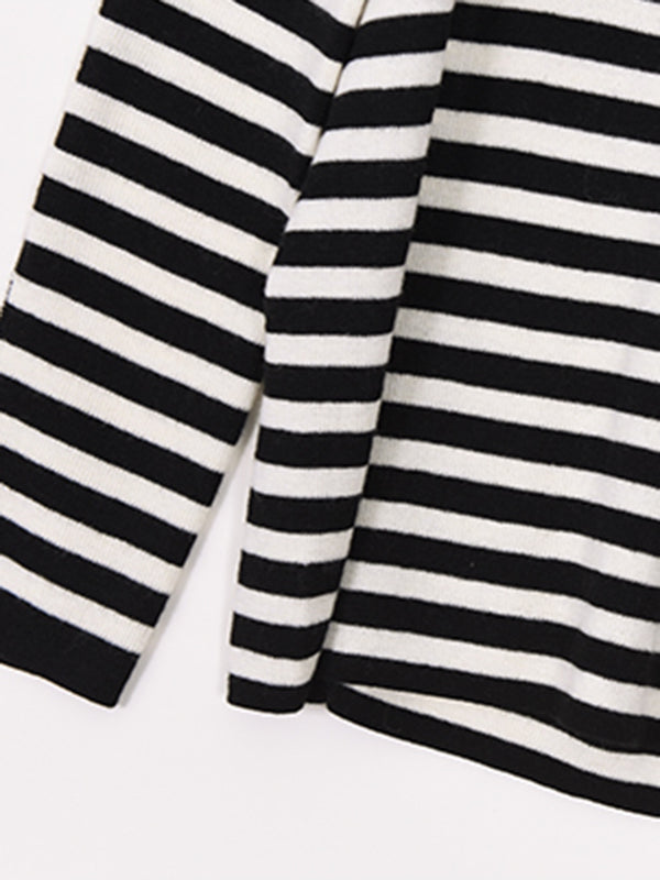 stripe off shoulder long sleeve slim fit tops