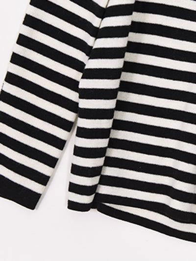 stripe off shoulder long sleeve slim fit tops