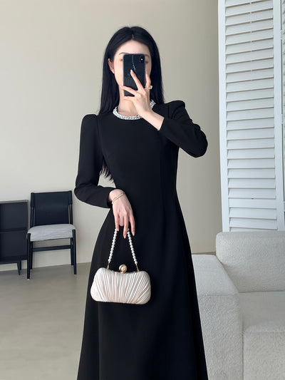bijou neck black elegant dress