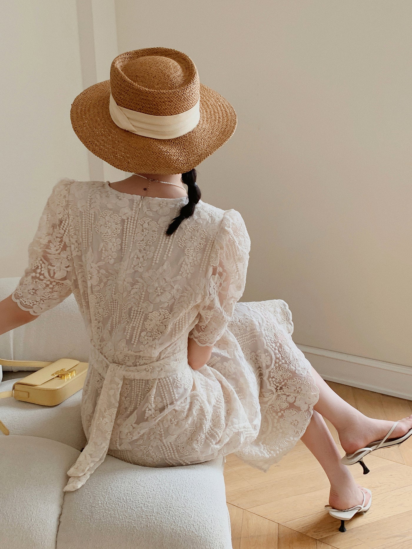 puff sleeve lace tight one piece