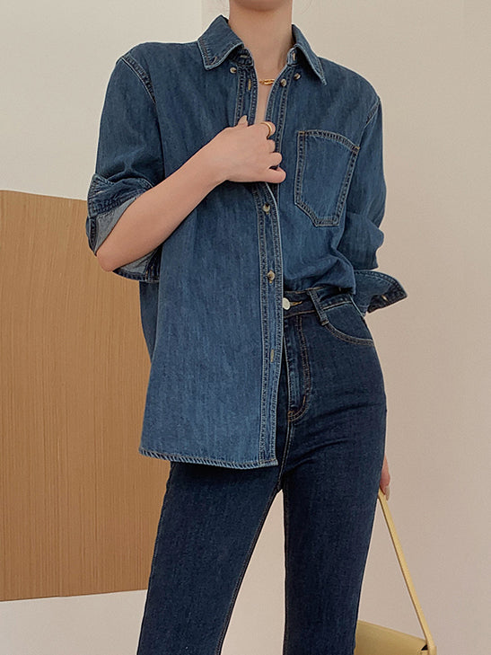 retro blue denim shirt