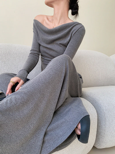 off shoulder asymmetry pants setup