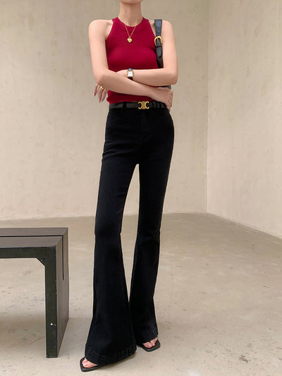 high waist flare slim fit black jeans