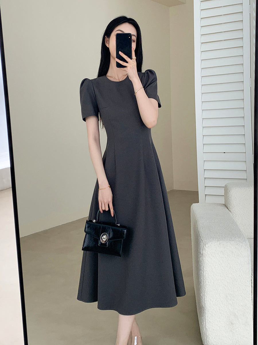 u neck gray flare long dress