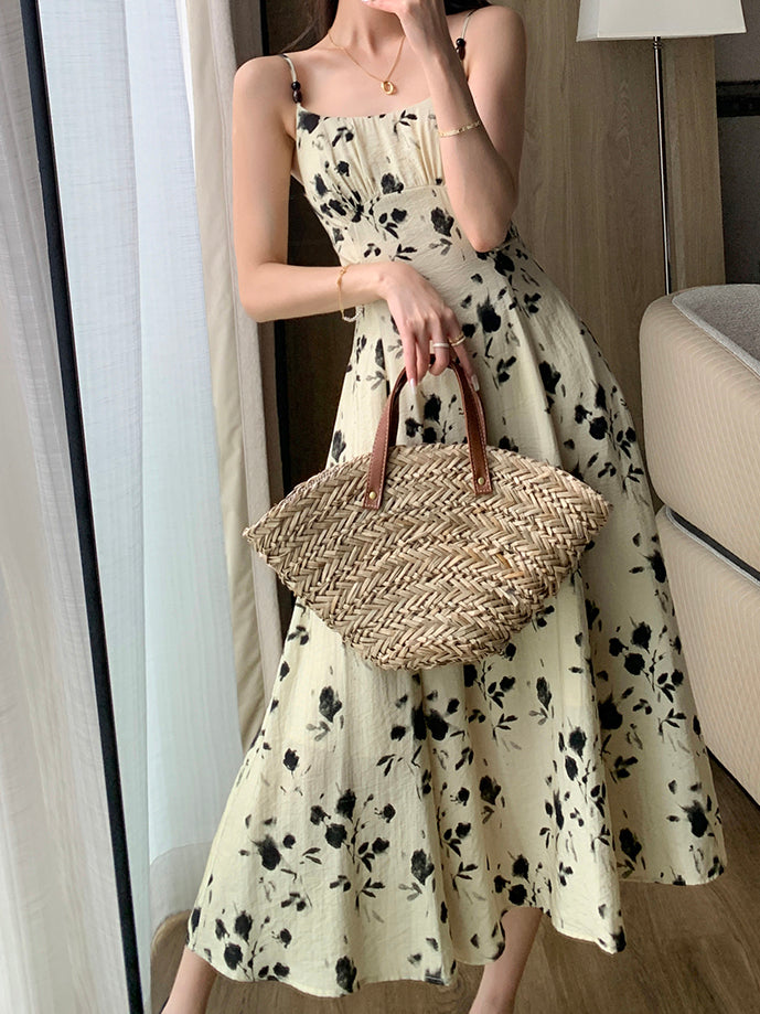 french flower camisole long one piece