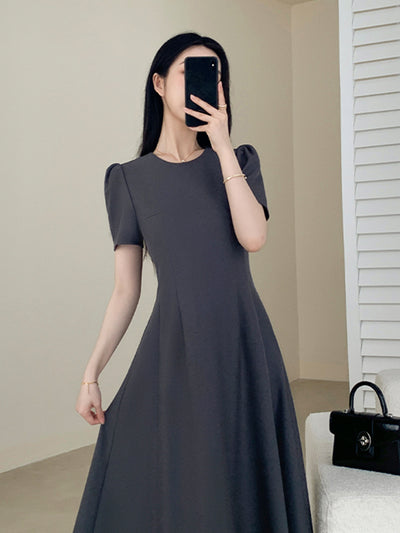 u neck gray flare long dress