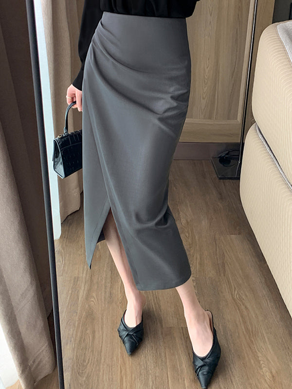 slit gray tight long skirt
