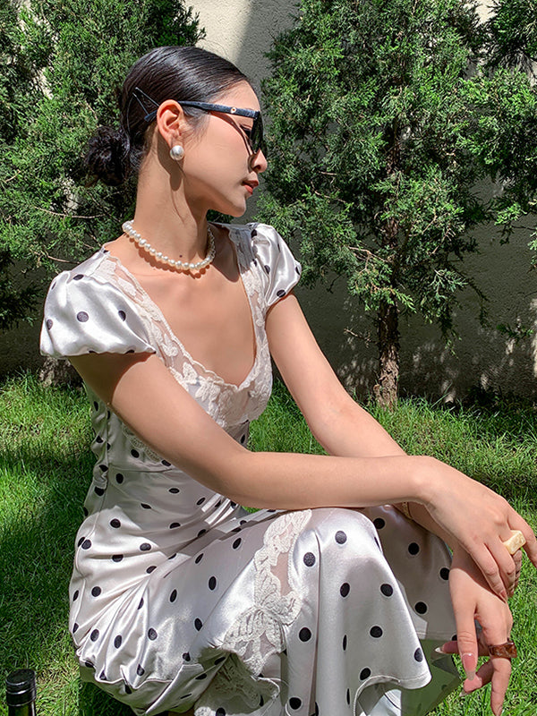 dot lace tight long dress