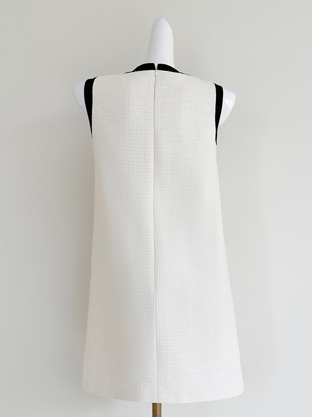 sleeveless button tweed mini one piece
