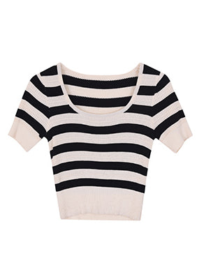 stripe cropped knit tops