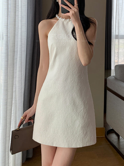 halter neck white tight mini one piece