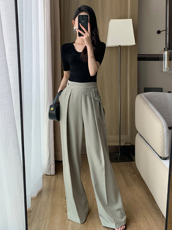 diagonal belt wide leg pants