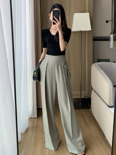 diagonal belt wide leg pants