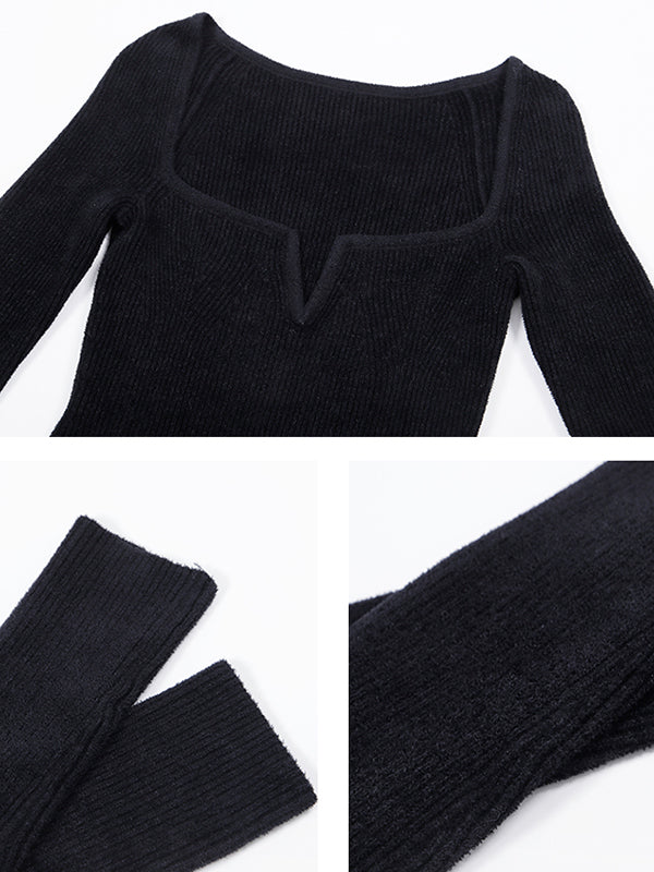 slim fit black long sleeve tops