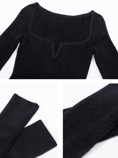 slim fit black long sleeve tops