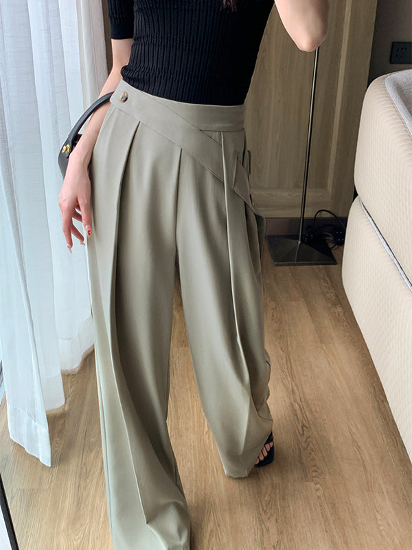 diagonal belt wide leg pants