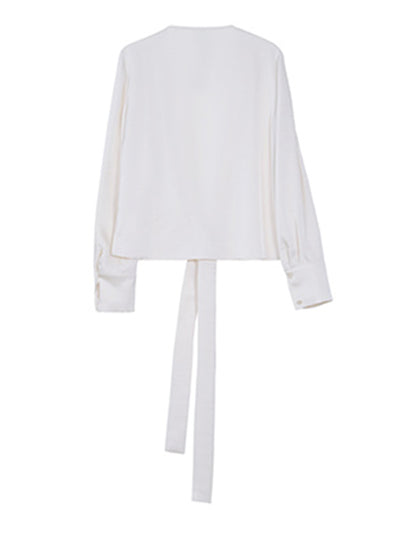 off white v neck waist cross long sleeves shirt