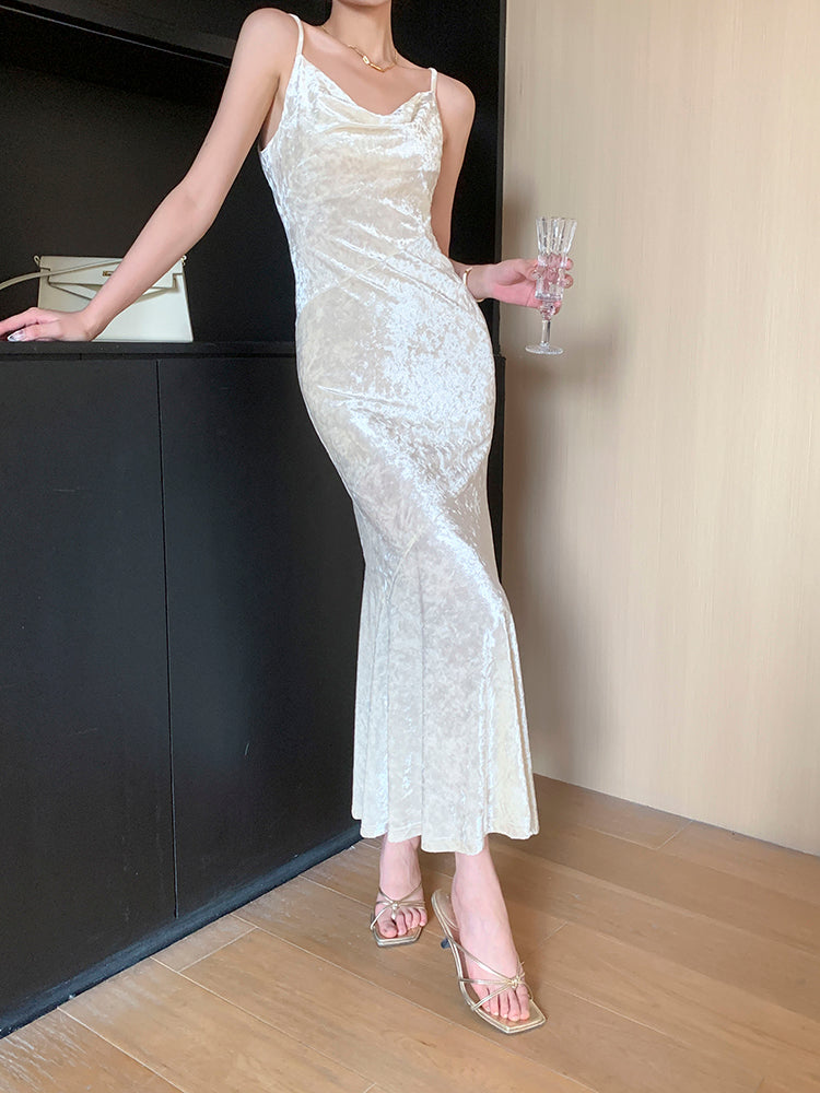 off white velour camisole mermaid long dress