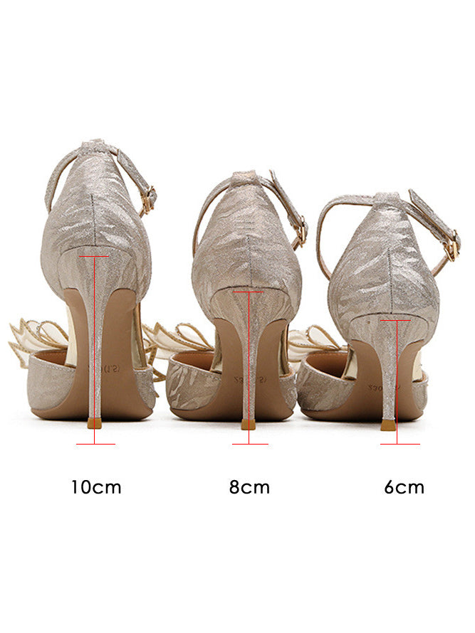 rhinestone ribbon pointed toe pumps