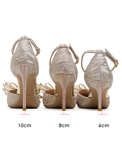rhinestone ribbon pointed toe pumps
