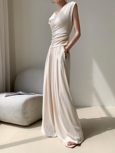 high waist smooth wide long pants