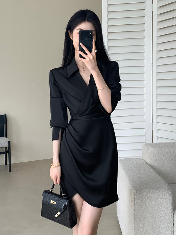 high end waist slim drape shirt dress