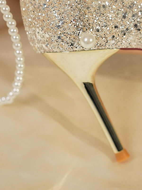 pearl strap crystal diamond pumps