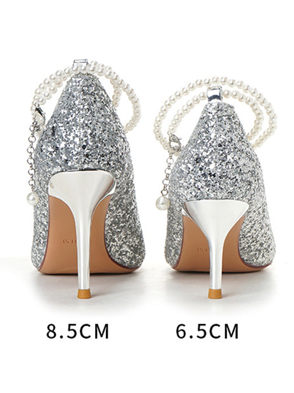 pearl strap crystal diamond pumps