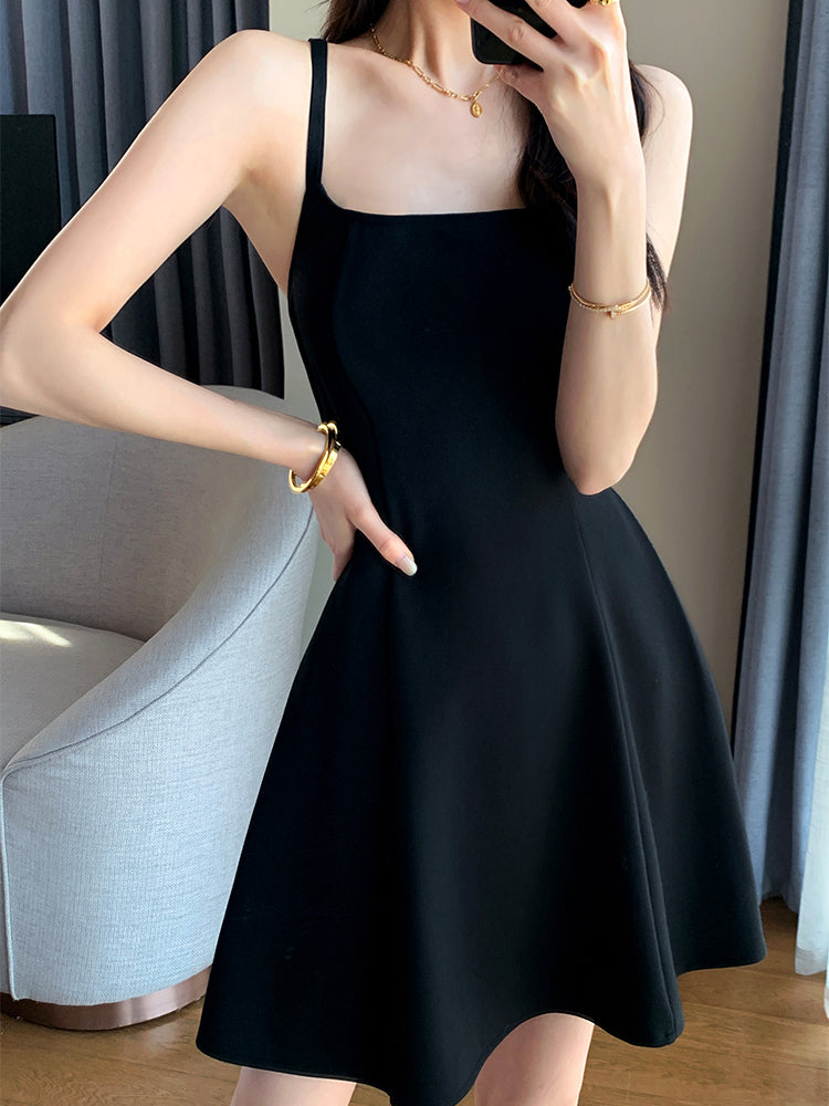 camisole flare back ribbon mini dress