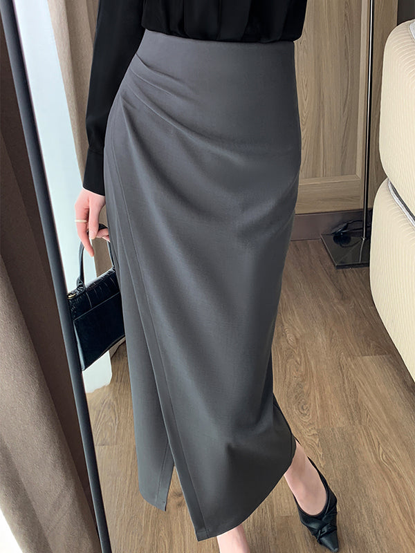 slit gray tight long skirt