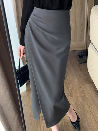 slit gray tight long skirt