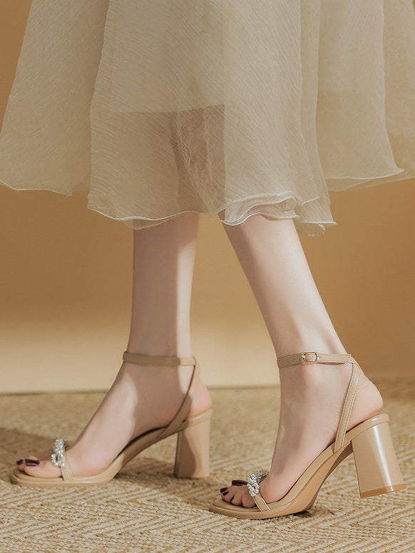 pearl bijou chunky heel sandals