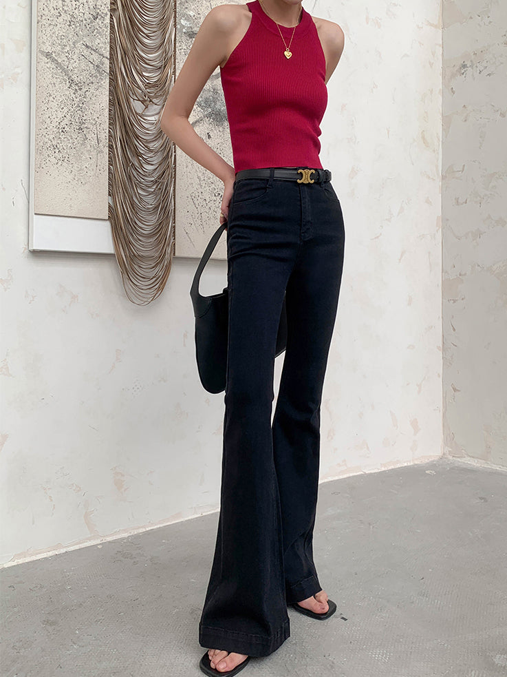 high waist flare slim fit black jeans