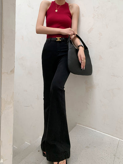 high waist flare slim fit black jeans