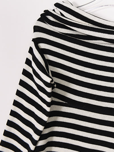 stripe off shoulder long sleeve slim fit tops