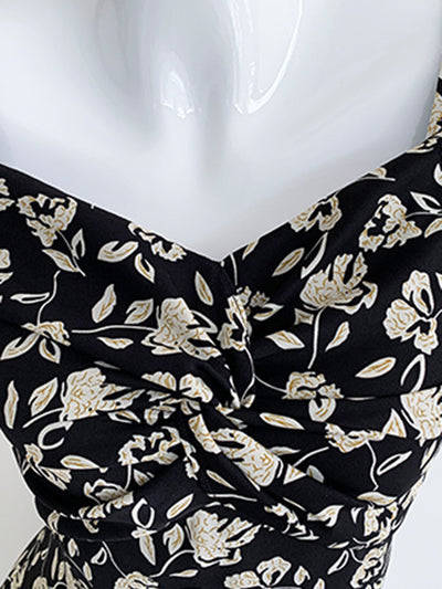 square neck flower tight long dress