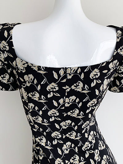 square neck flower tight long dress