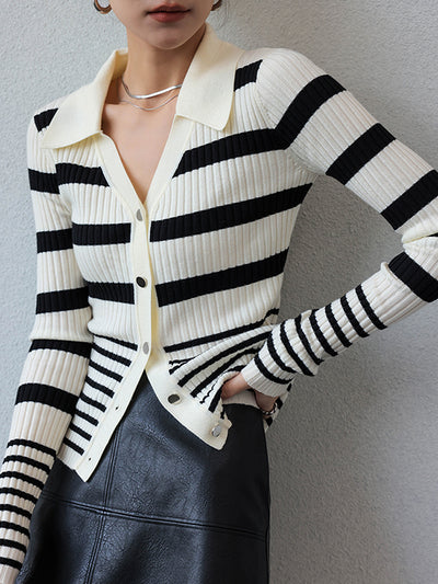 stripe long sleeve v neck sweater