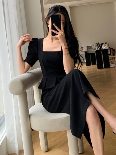 square neck peplum long one piece