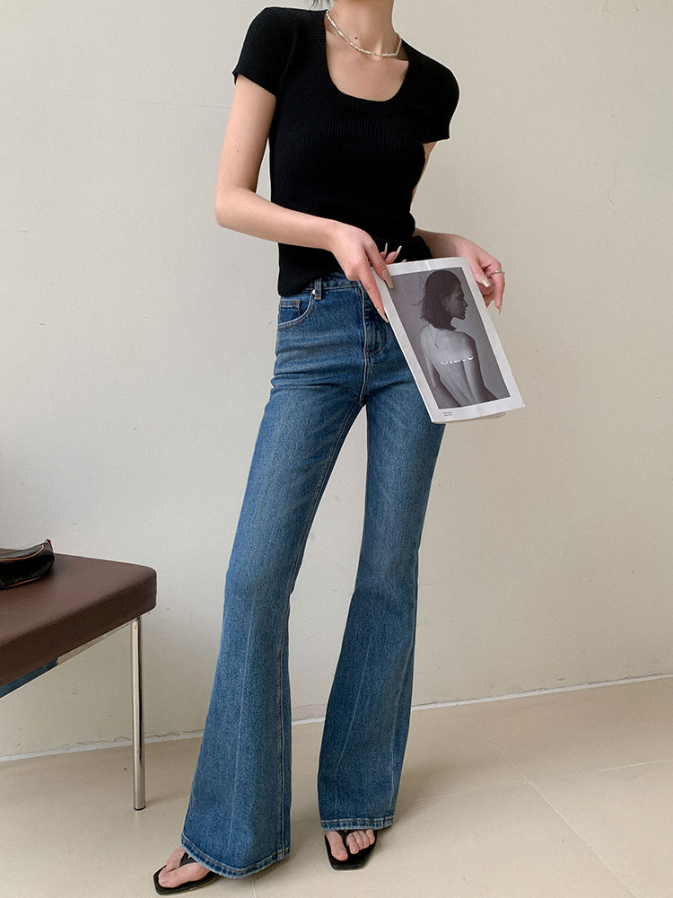 u neck short sleeve knit tops