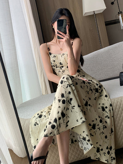 french flower camisole long one piece