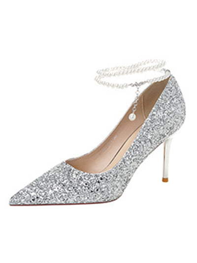 pearl strap crystal diamond pumps