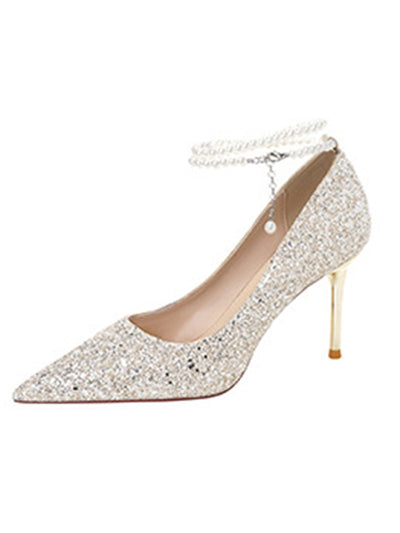pearl strap crystal diamond pumps