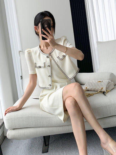 french cardigan tight dress setup