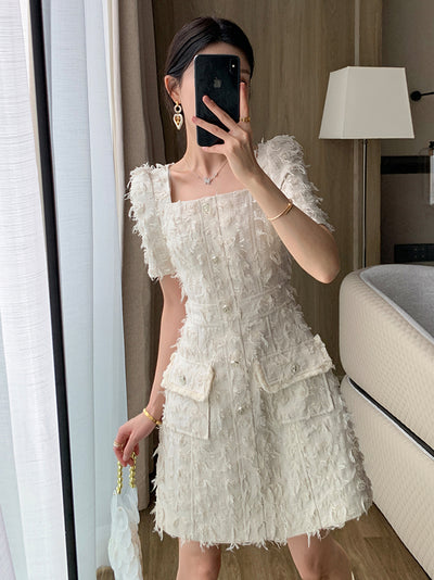 high end square feather like white one piece