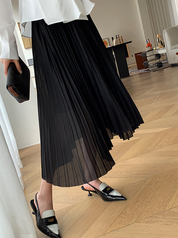 black pleats long skirt