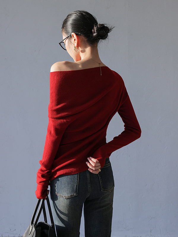 one shoulder asymmetric long sleeve top
