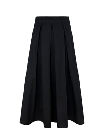 high waist slim pleated black long skirt